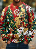 Oceanlyte Men's Christmas Reindeer And Christmas Trees Print Long Sleeve Sweater