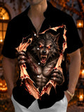 Oceanlyte Men's Short Sleeve Shirt - Halloween Werewolf Bursting Through Shirt Print with Chest Pocket