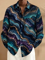 Oceanlyte Men's Abstract Marble And Agate Waves Print Long Sleeve Shirt with Chest Pocket