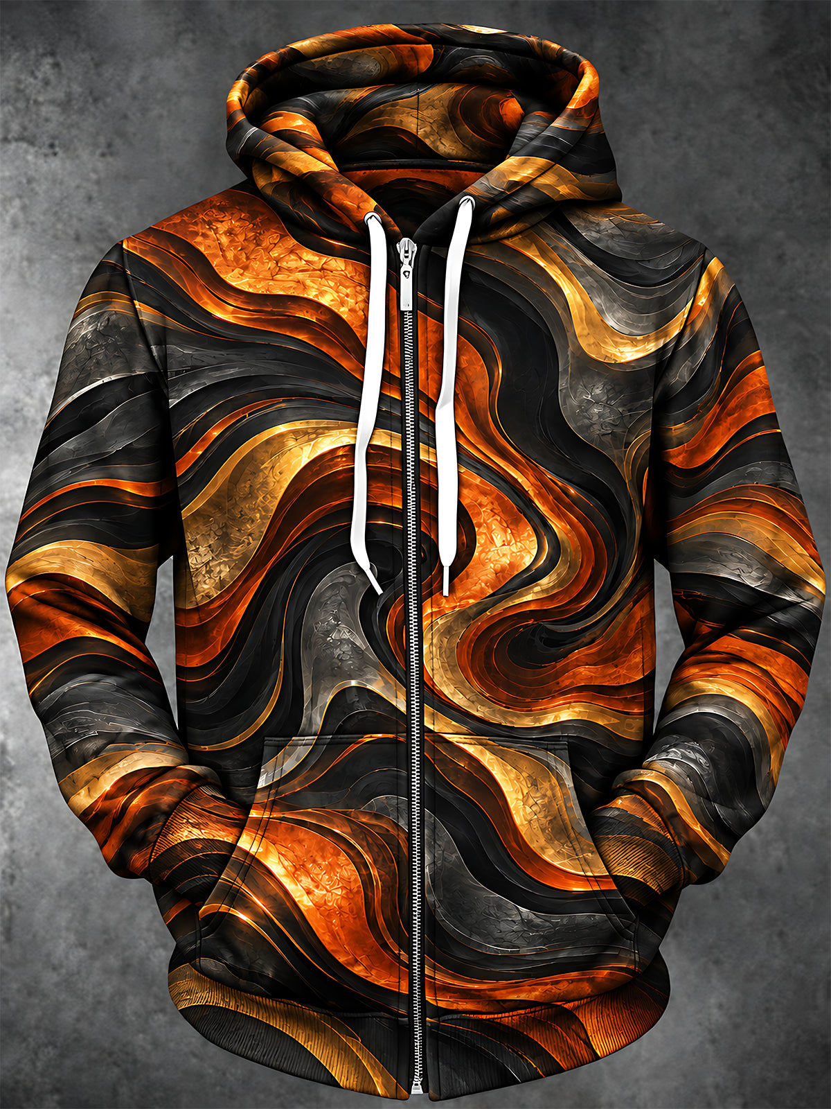 Oceanlyte Men's Abstract Swirling Waves Print Long Sleeve Zip-Up Hoodie