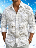 Oceanlyte Men's Graphic Stone Lion Print Crane Print Long Sleeve Shirt with Chest Pocket