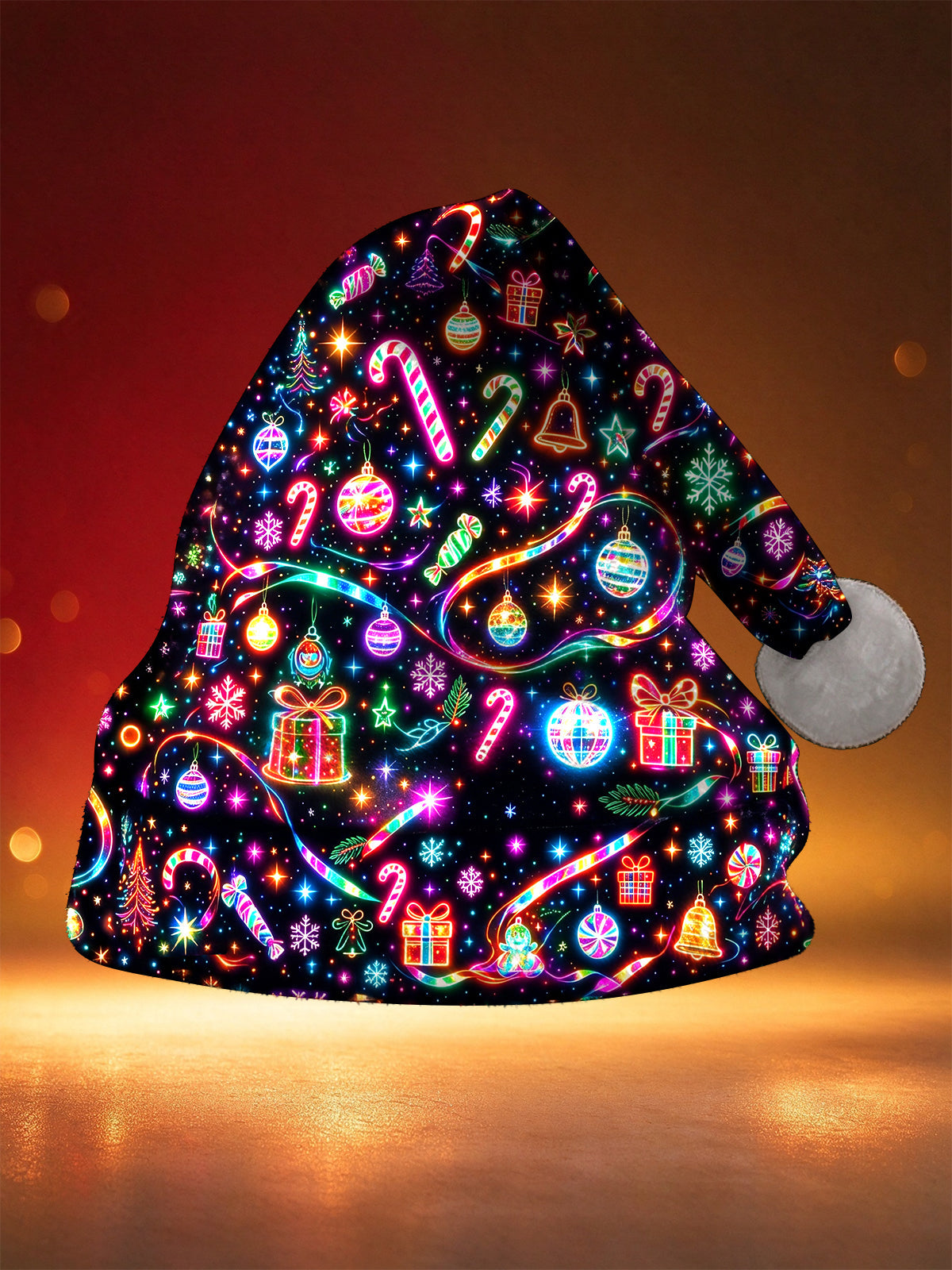 Oceanlyte Men's Printed Neon Christmas Ornaments And Candy Canes Print Hat
