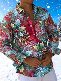 Oceanlyte Men's Christmas Holly Berries And Mistletoe Print Long Sleeve Shirt with Chest Pocket