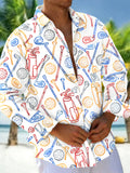 Oceanlyte Men's Printed Golf Clubs Balls And Tees Pattern Long Sleeve Shirt with Chest Pocket