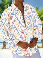 Oceanlyte Men's Printed Golf Clubs Balls And Tees Pattern Long Sleeve Shirt with Chest Pocket