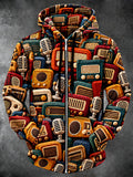 Oceanlyte Men's Vintage Radios And Microphones Print Long Sleeve Zip-Up Hoodie with Kangaroo Pocket