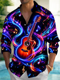 Oceanlyte Men's Graphic Neon Guitar And Music Notes Print Long Sleeve Shirt with Chest Pocket