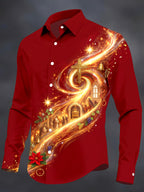 Oceanlyte Men's Long Sleeve Shirt - Christmas Christian Church Scene With Cross And Poinsettia Print with Chest Pocket