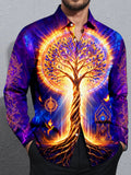 Oceanlyte Men's Graphic Tree Of Life And Phoenix Print Long Sleeve Shirt with Chest Pocket