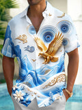 Oceanlyte Men's Golden Eagle And Mountain Landscape Print Short Sleeve Shirt with Chest Pocket
