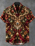Oceanlyte Men's Hawaiian Christmas Elk And Ornaments Print Short Sleeve Shirt with Chest Pocket