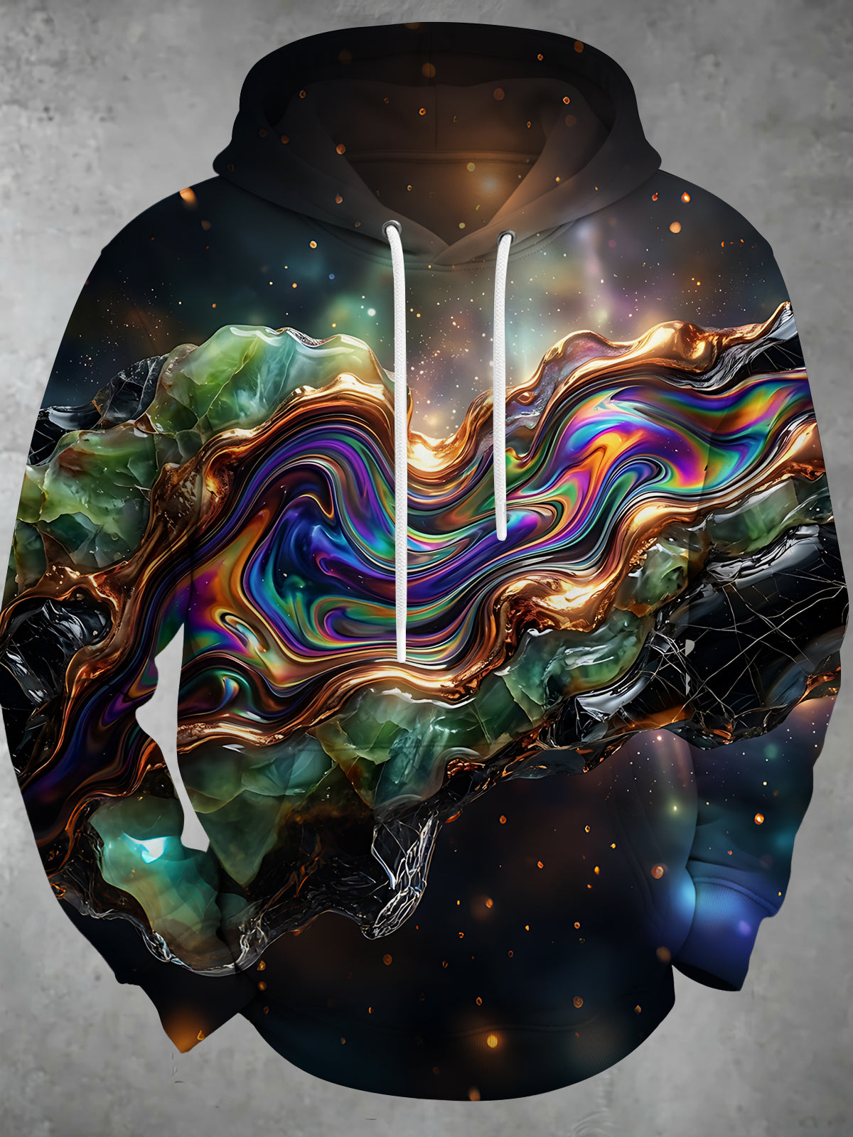 Oceanlyte Men's Long Sleeve Hoodie - Abstract Liquid Marble And Galaxy Background Print