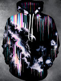 Oceanlyte Men's Graphic Crow With Glitch Drip Effect Print Long Sleeve Hoodie