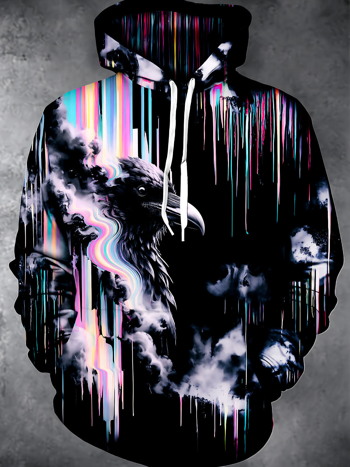 Oceanlyte Men's Graphic Crow With Glitch Drip Effect Print Long Sleeve Hoodie