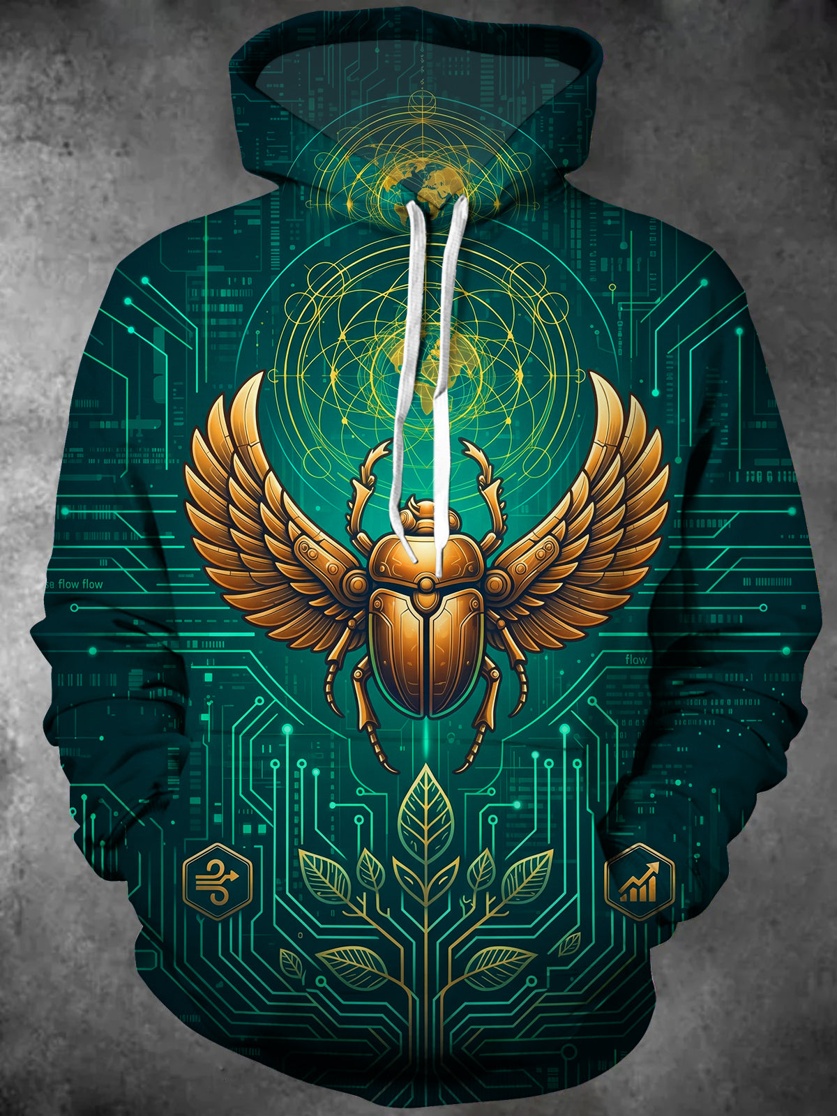 Oceanlyte Men's Mechanical Scarab Beetle With Wings Print Long Sleeve Hoodie