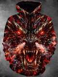 Oceanlyte Men's Graphic Fiery Dragon Head Print Long Sleeve Hoodie