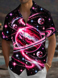 Oceanlyte Men's Space Galaxy With Planets And Stars Print Short Sleeve Shirt with Chest Pocket