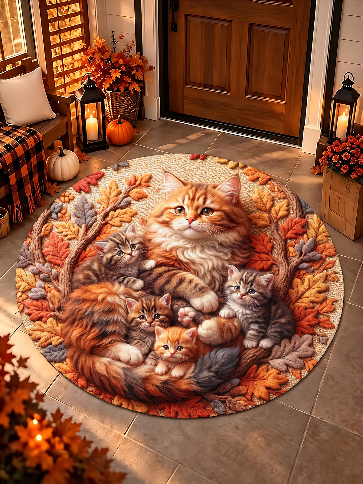 Oceanlyte Autumn Maine Coon Family Round Area Rug