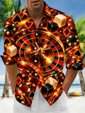 Oceanlyte Men's Roulette Wheel And Casino Elements Print Long Sleeve Shirt with Chest Pocket