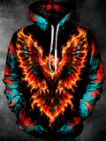 Oceanlyte Men's Graphic Fire Eagle With Wings Print Long Sleeve Hoodie