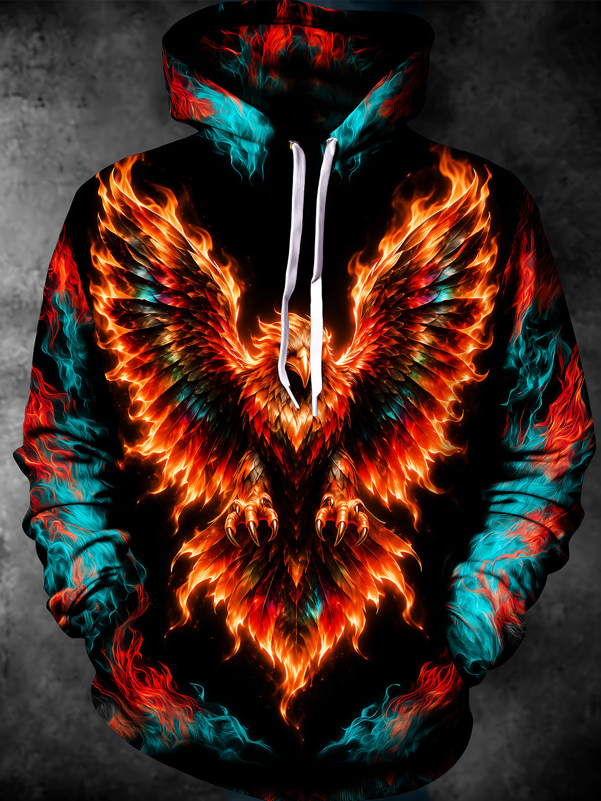 Oceanlyte Men's Graphic Fire Eagle With Wings Print Long Sleeve Hoodie