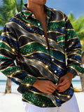 Oceanlyte Men's Abstract Wavy Lines And Sparkles Print Long Sleeve Shirt with Chest Pocket