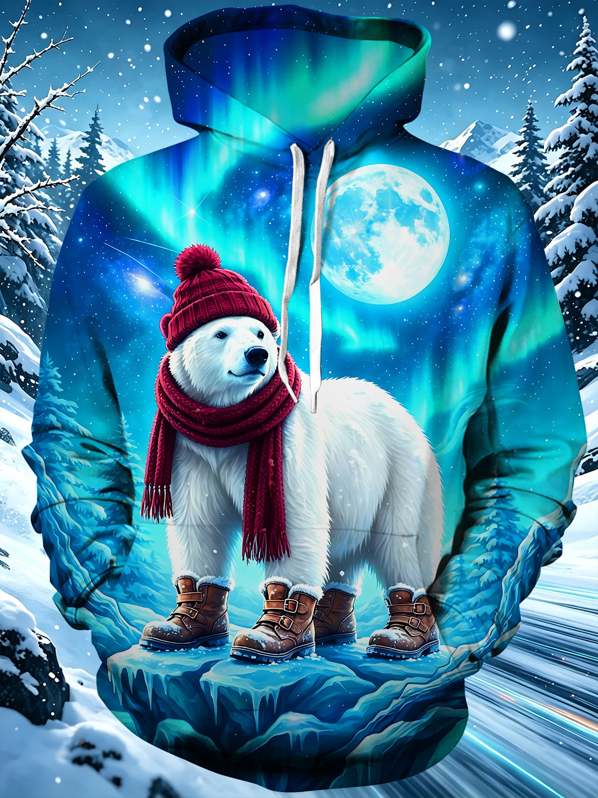 Oceanlyte Men's Polar Bear With Winter Accessories Print Long Sleeve Hoodie
