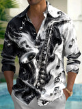 Oceanlyte Men's Graphic Saxophone And Musical Notes Print Long Sleeve Shirt with Chest Pocket