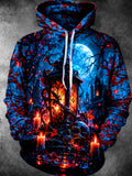 Oceanlyte Men's Halloween Gothic Lantern And Skull Print Long Sleeve Hoodie