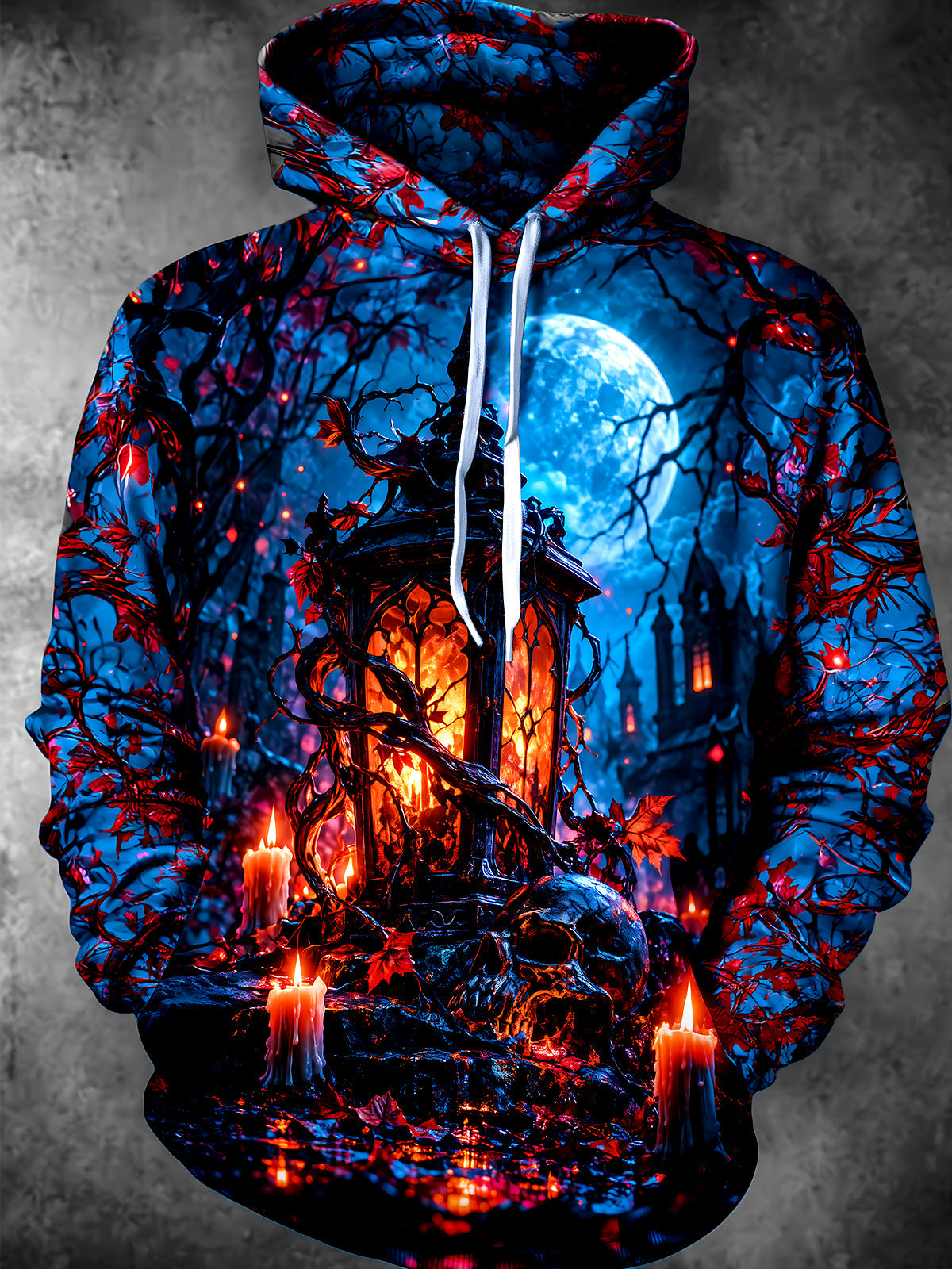 Oceanlyte Men's Halloween Gothic Lantern And Skull Print Long Sleeve Hoodie