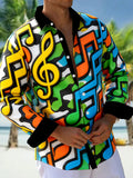 Oceanlyte Men's Graphic 3D Musical Notes And Treble Clef Print Long Sleeve Shirt with Chest Pocket