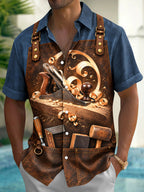 Oceanlyte Men's Short Sleeve Shirt - Woodworking Tools And Wood Shavings On Leather Apron Print with Chest Pocket