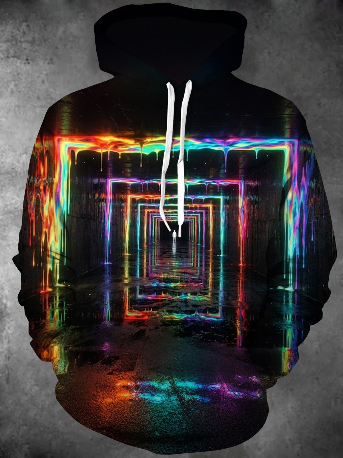 Oceanlyte Men's Neon Tunnel With Dripping Paint Print Long Sleeve Hoodie