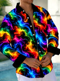 Oceanlyte Men's Tie Dye Neon Abstract Swirls Print Long Sleeve Shirt with Chest Pocket