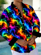Oceanlyte Men's Tie Dye Neon Abstract Swirls Print Long Sleeve Shirt with Chest Pocket
