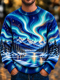Oceanlyte Men's Aurora Borealis And Starry Night Sky Print Long Sleeve Sweater