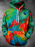 Oceanlyte Men's Peacock Feathers And Parrot Feathers Print Long Sleeve Hoodie