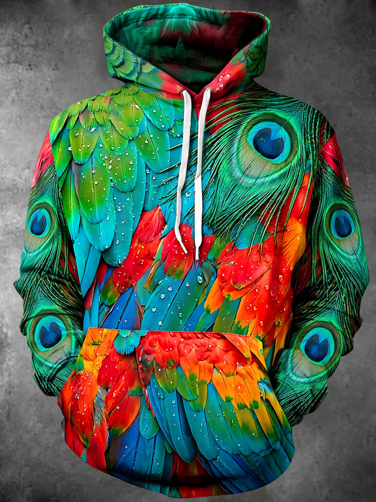 Oceanlyte Men's Peacock Feathers And Parrot Feathers Print Long Sleeve Hoodie