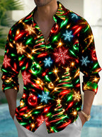 Oceanlyte Men's Printed Christmas Trees And Ornaments Print Long Sleeve Shirt with Chest Pocket