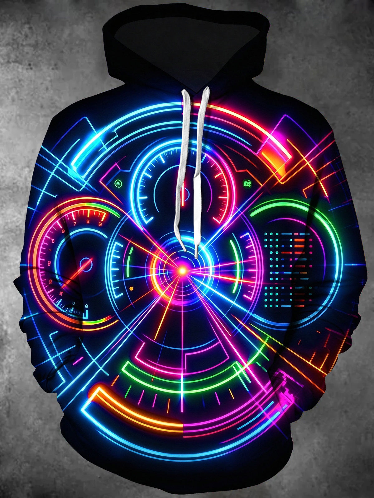 Oceanlyte Men's Graphic Neon Cyber Dashboard Gauges Print Long Sleeve Hoodie