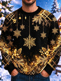 Oceanlyte Men's Long Sleeve Crew Neck Sweater - Christmas Gold Snowflakes And Pine Branches Print