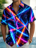 Oceanlyte Men's Neon Geometric Light Rays And Stars Print Short Sleeve Shirt with Chest Pocket