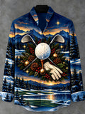 Oceanlyte Men's Long Sleeve Stand Collar Shirt - Golf Equipment And Christmas Ornaments Print