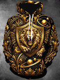 Oceanlyte Men's Long Sleeve Hoodie - Gold Lion In Shield With Baroque Patterns And Planets Print