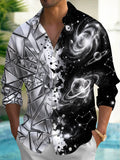 Oceanlyte Men's Cosmic Space Planets And Constellations Print Long Sleeve Shirt with Chest Pocket