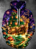 Oceanlyte Men's Graphic Christmas Starship And Reindeer Print Long Sleeve Hoodie
