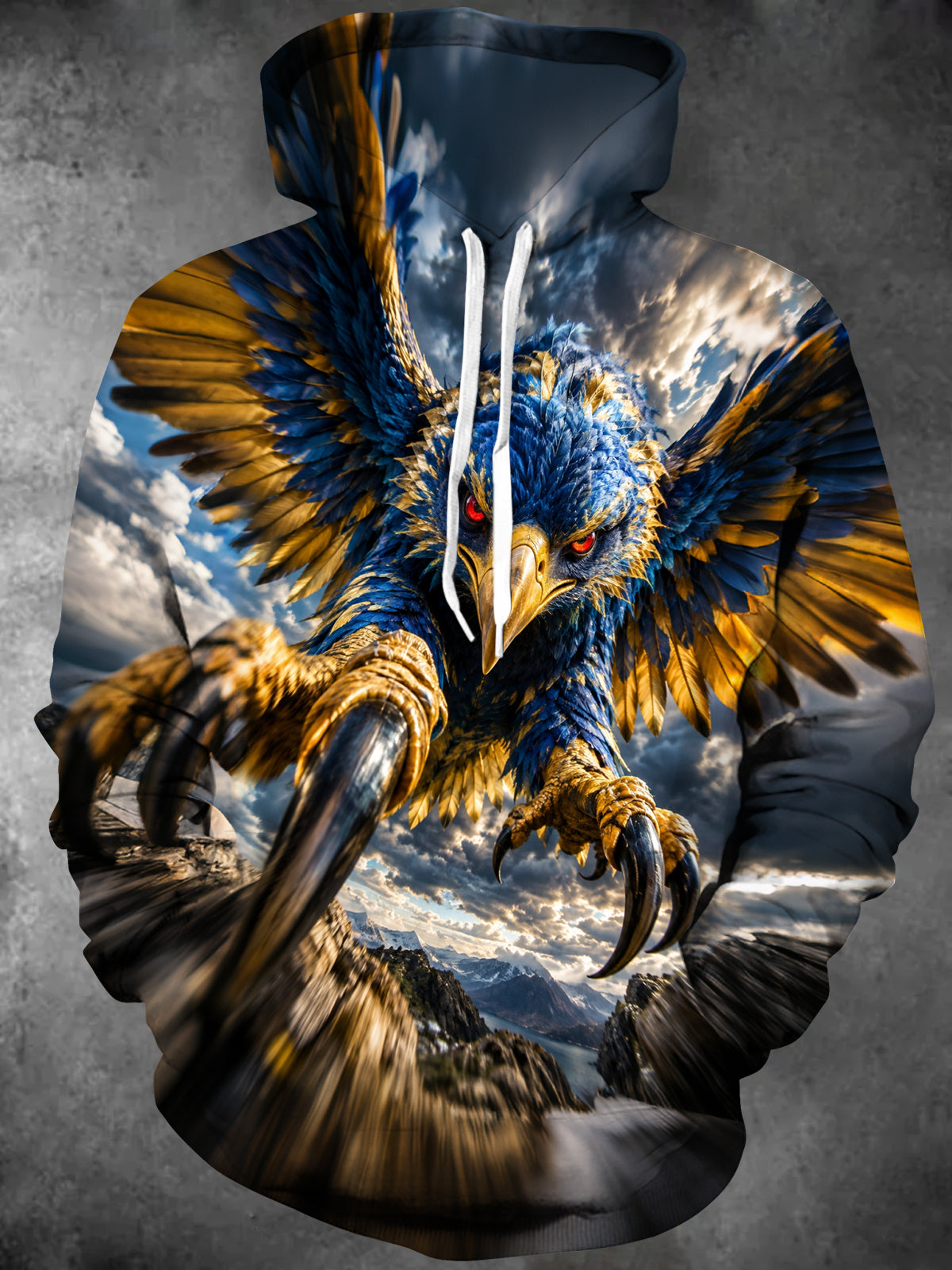Oceanlyte Men's Eagle With Blue And Gold Feathers Print Long Sleeve Hoodie