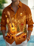 Oceanlyte Men's Graphic Christmas Guitar Print Long Sleeve Shirt with Chest Pocket