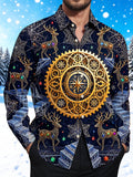 Oceanlyte Men's Long Sleeve Shirt - Geometric Reindeer And Christmas Ornaments Print with Chest Pocket