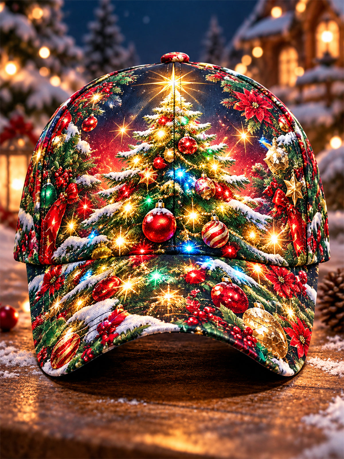 Oceanlyte Men's Christmas Tree With Ornaments And Lights Print Baseball Cap